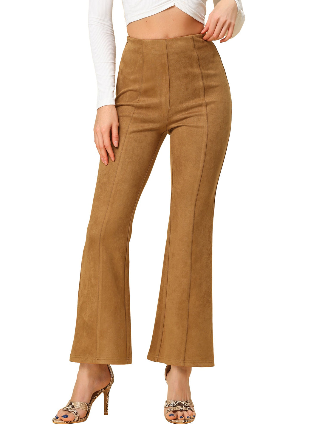 Women's High Waist Trousers with Flared Leg and Side Split