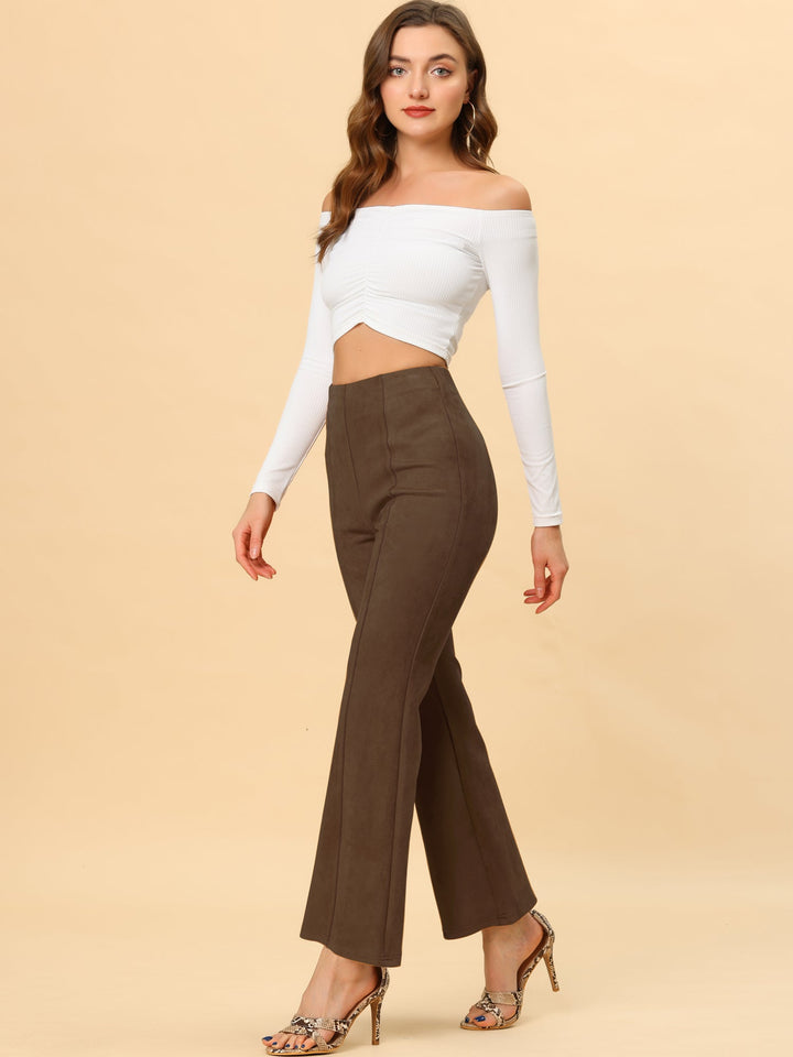 Women's High Waist Trousers with Flared Leg and Side Split