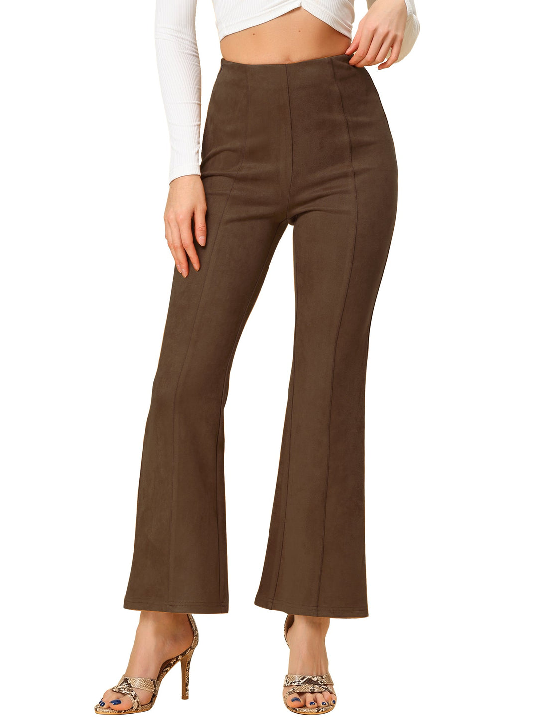Women's High Waist Trousers with Flared Leg and Side Split