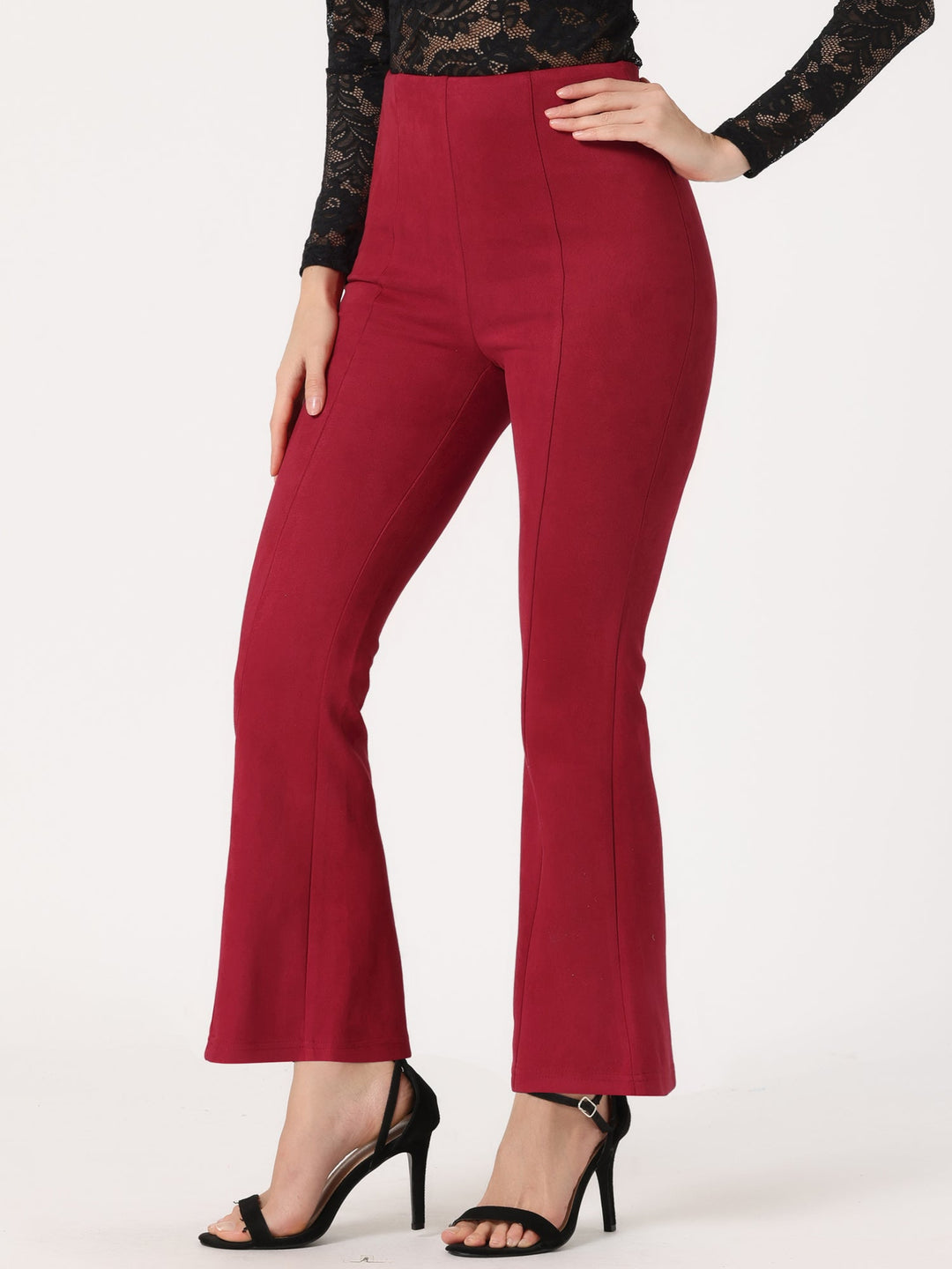 Women's High Waist Trousers with Flared Leg and Side Split