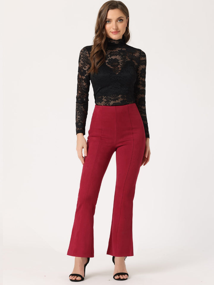 Women's High Waist Trousers with Flared Leg and Side Split