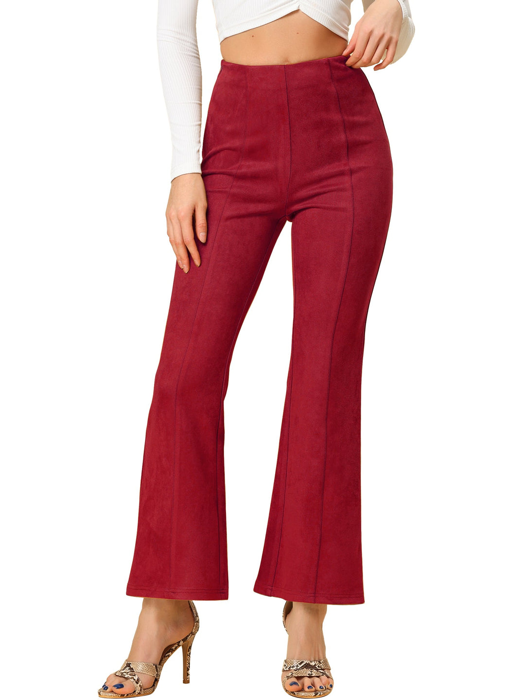 Women's High Waist Trousers with Flared Leg and Side Split