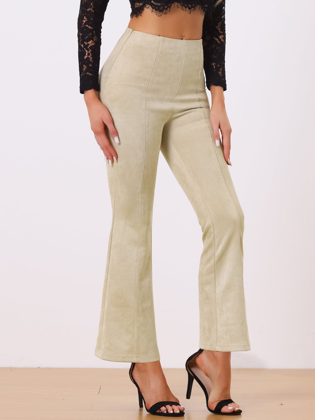 Women's High Waist Trousers with Flared Leg and Side Split