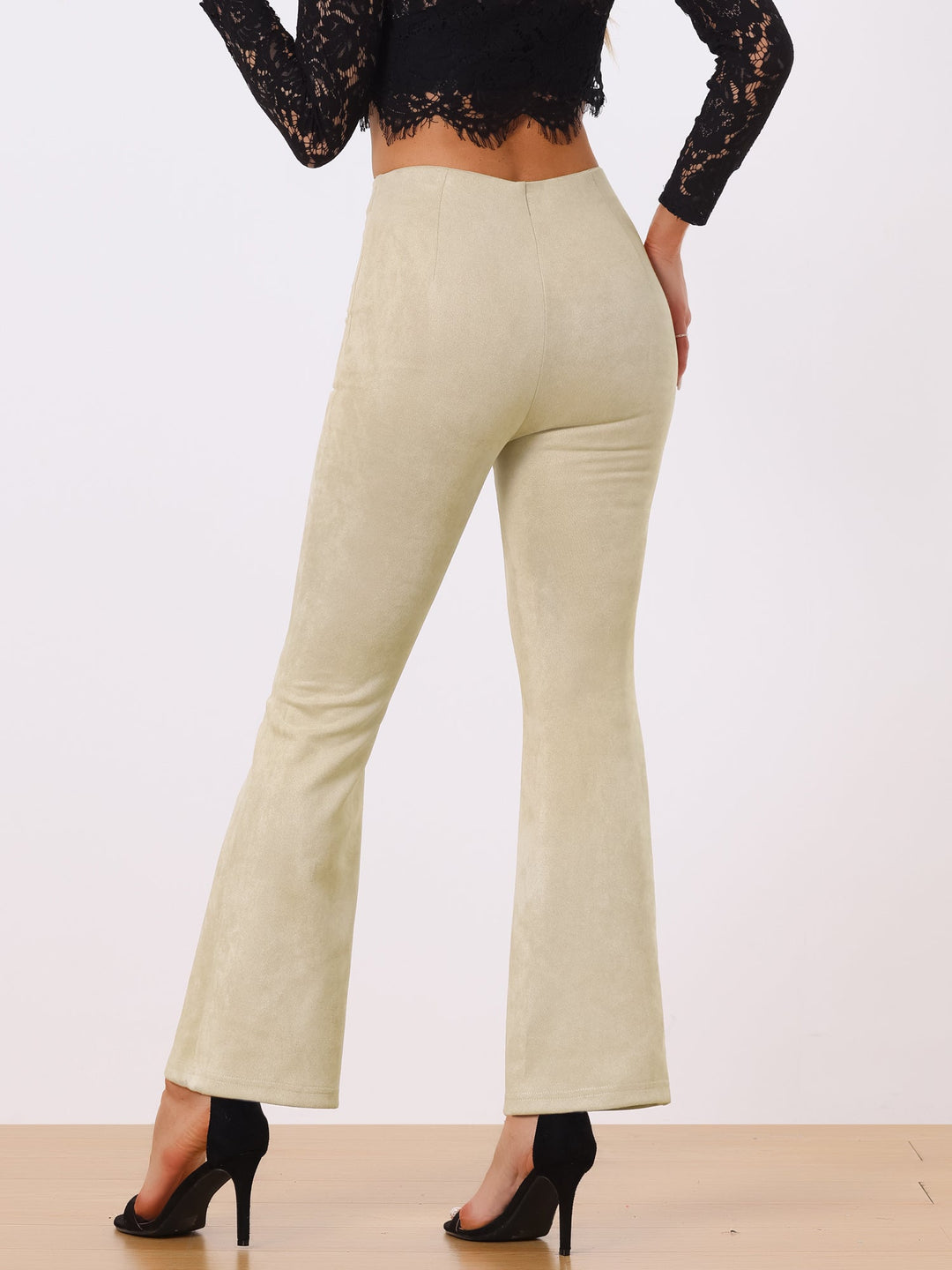 Women's High Waist Trousers with Flared Leg and Side Split