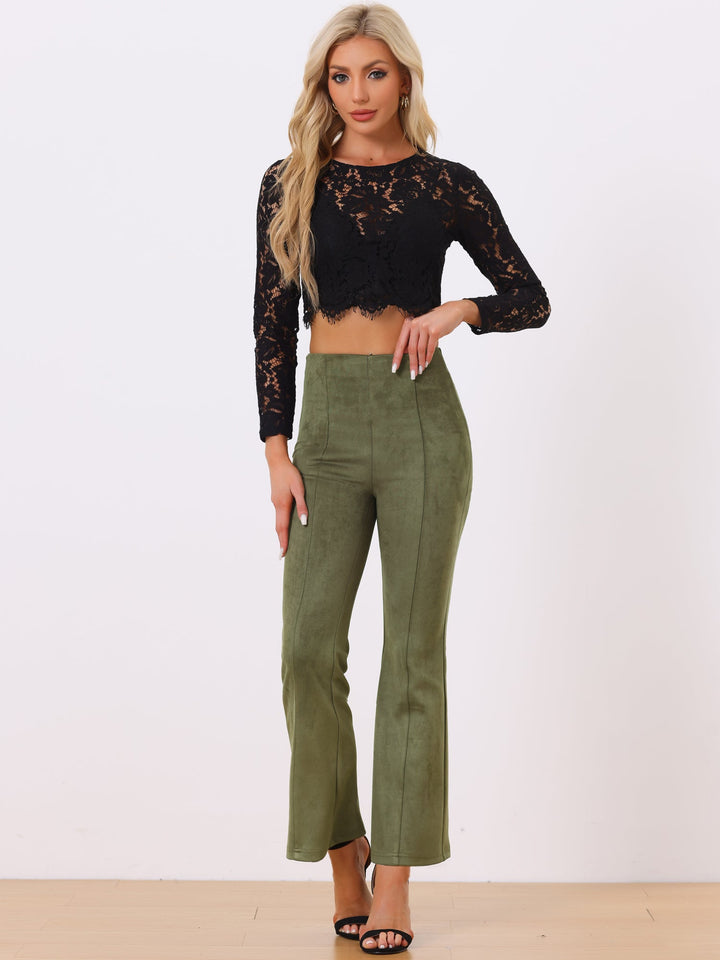 Women's High Waist Trousers with Flared Leg and Side Split