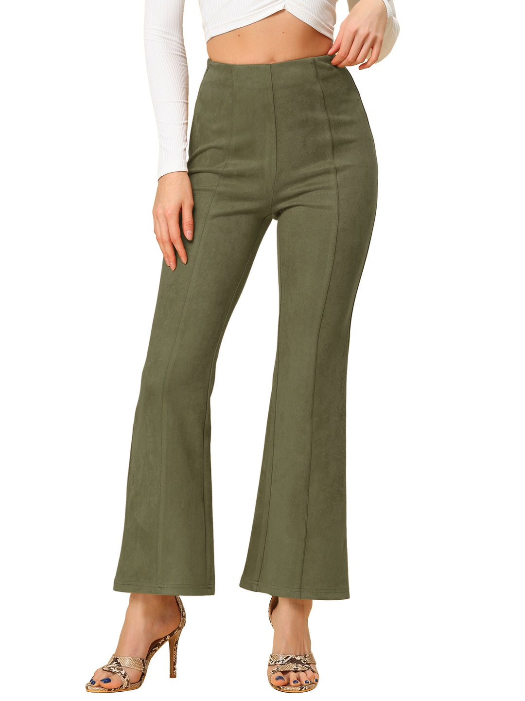 Women's High Waist Trousers with Flared Leg and Side Split