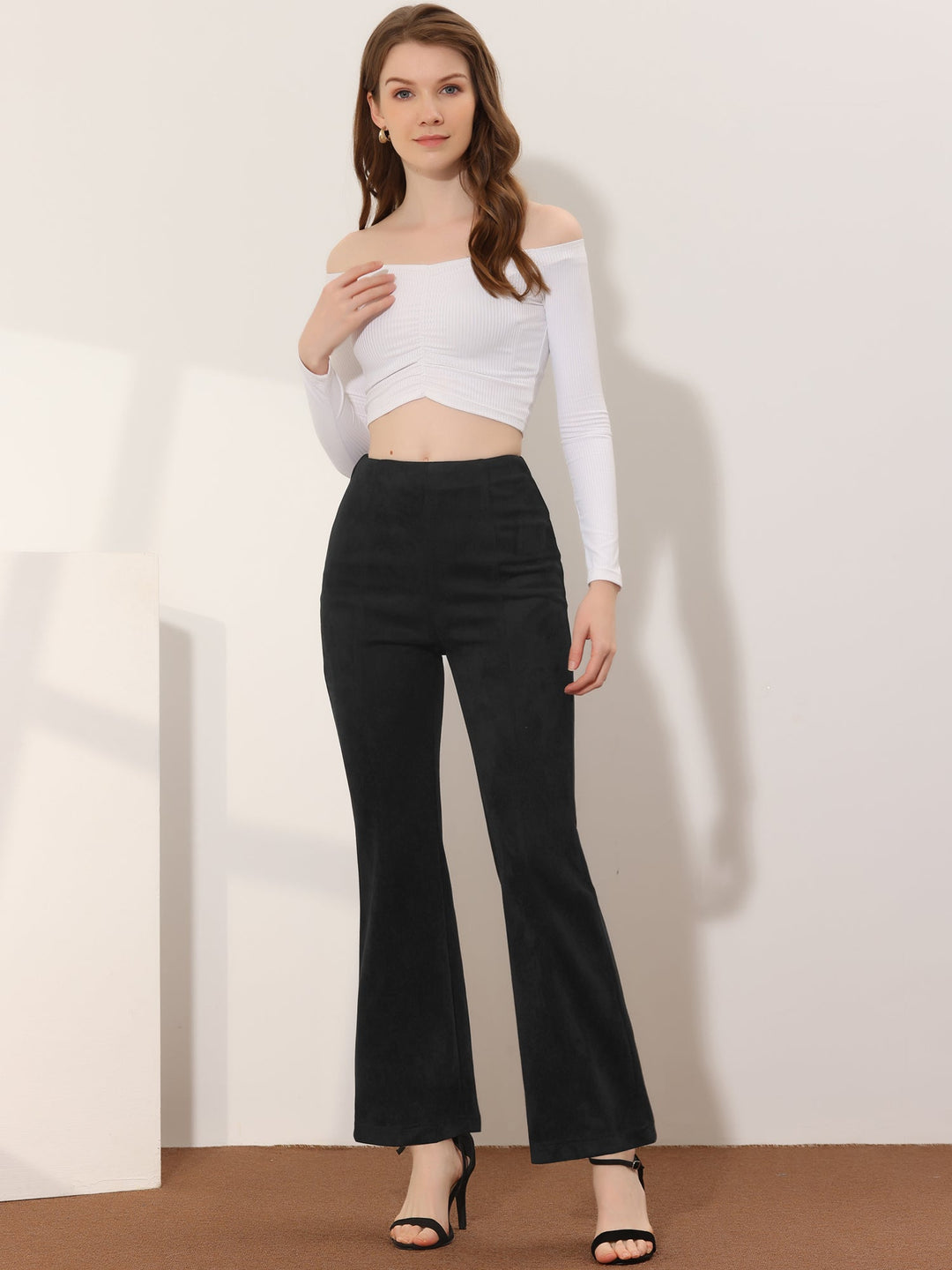 Women's High Waist Trousers with Flared Leg and Side Split