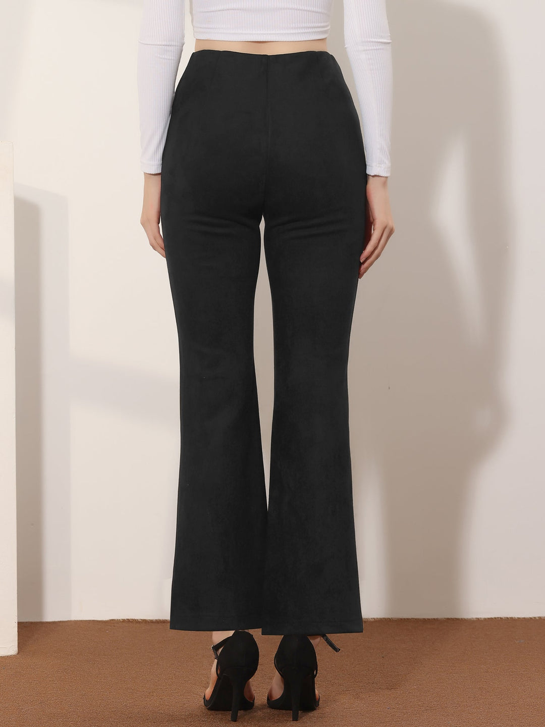 Women's High Waist Trousers with Flared Leg and Side Split