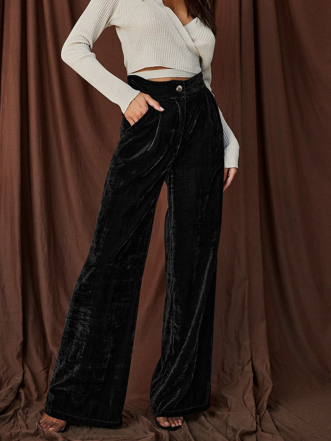 Women's Wide Leg Trousers with High Waist and Side Split