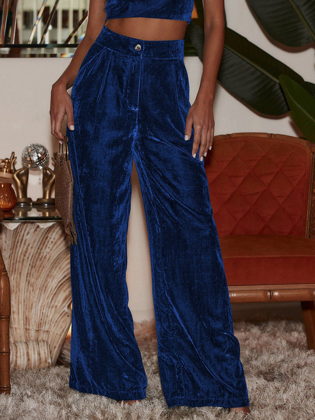 Women's Wide Leg Trousers with High Waist and Side Split