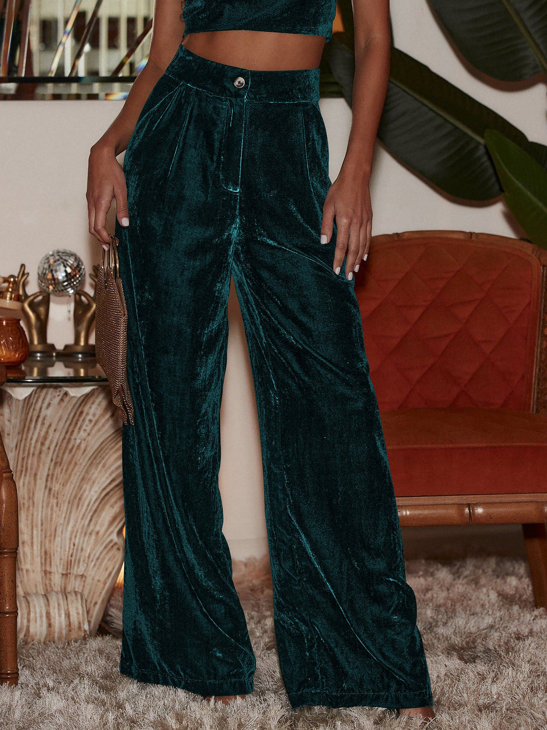 Women's Wide Leg Trousers with High Waist and Side Split