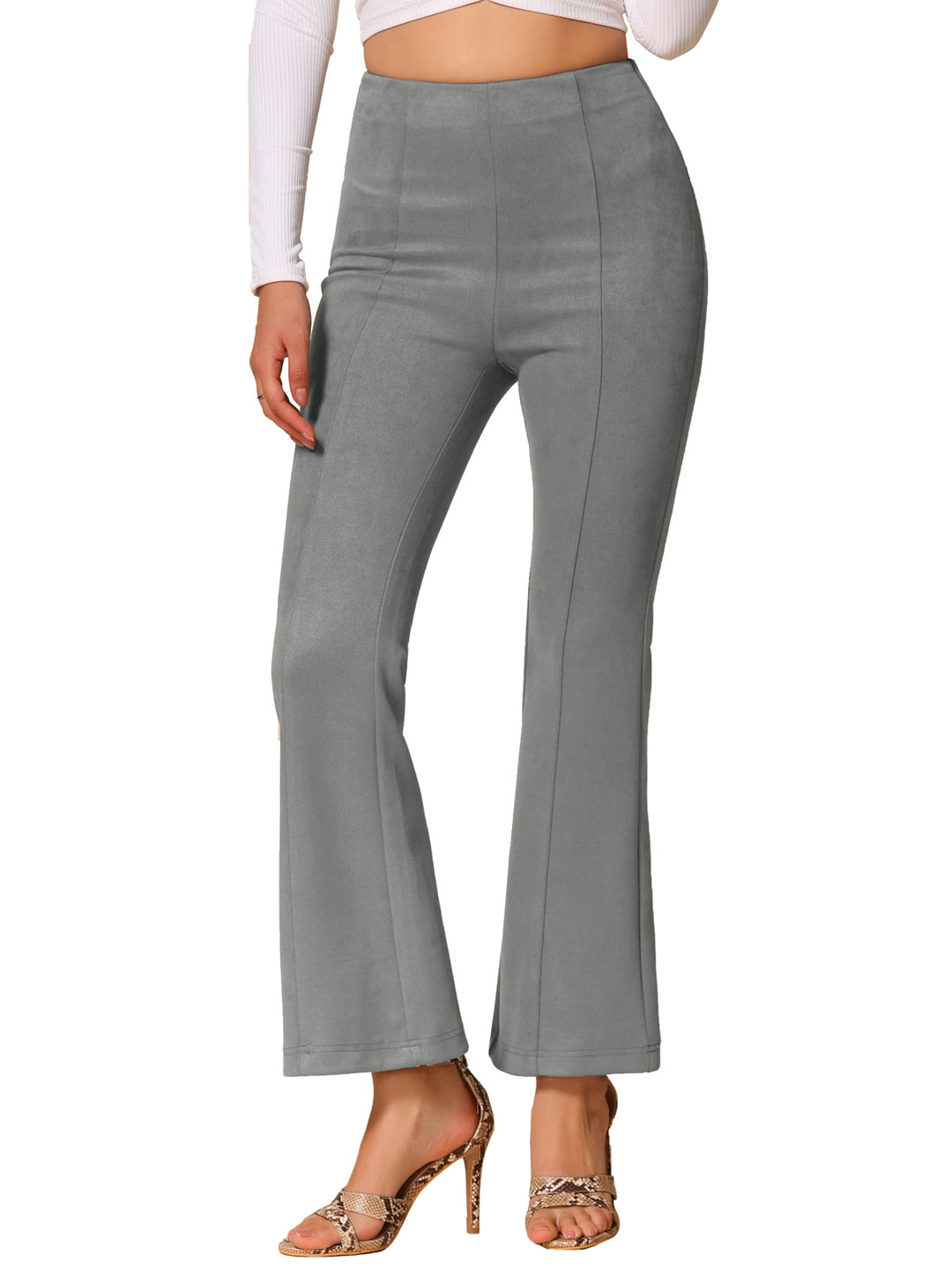 Women's High Waist Trousers with Flared Leg and Side Split