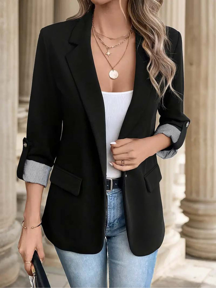 Women's Tailored Blazer with Notch Lapels and Ruched Sleeves
