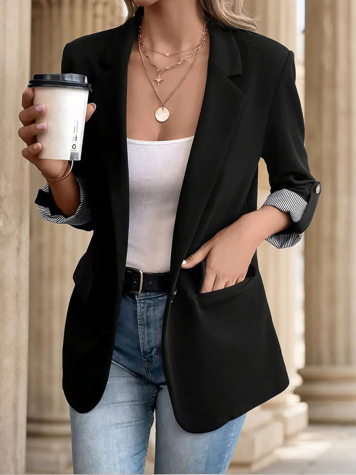 Women's Tailored Blazer with Notch Lapels and Ruched Sleeves