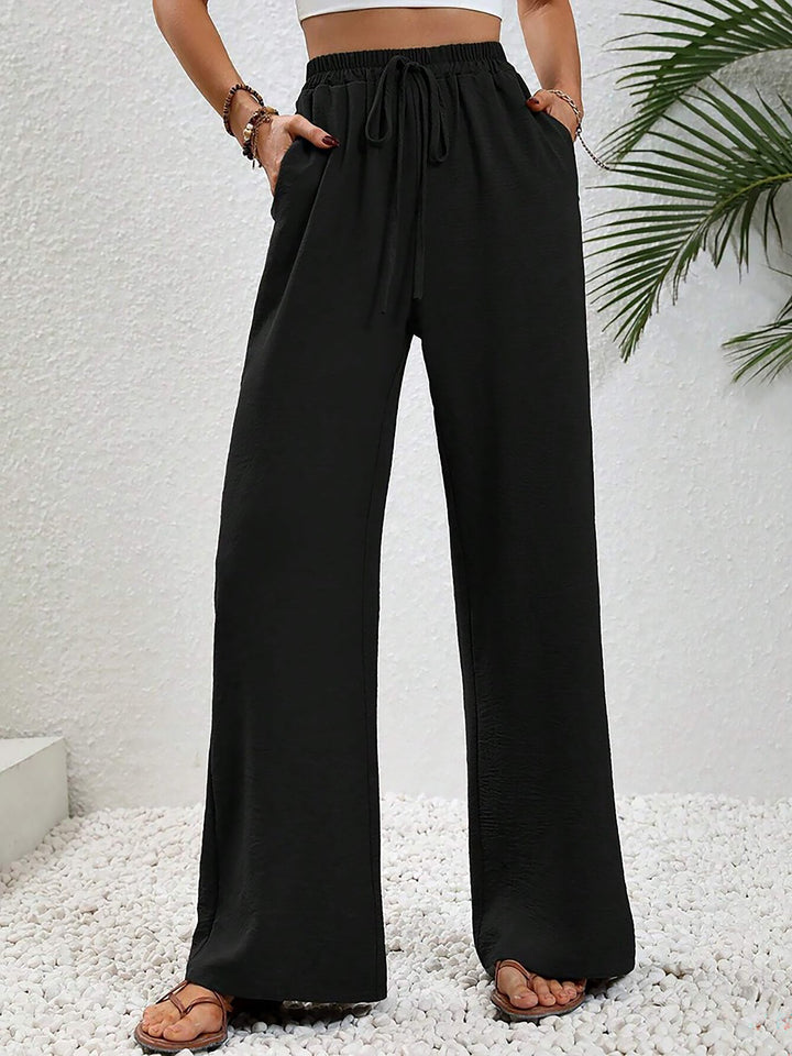 Women's Wide Leg Trousers with High Waist and Drawstring Waist