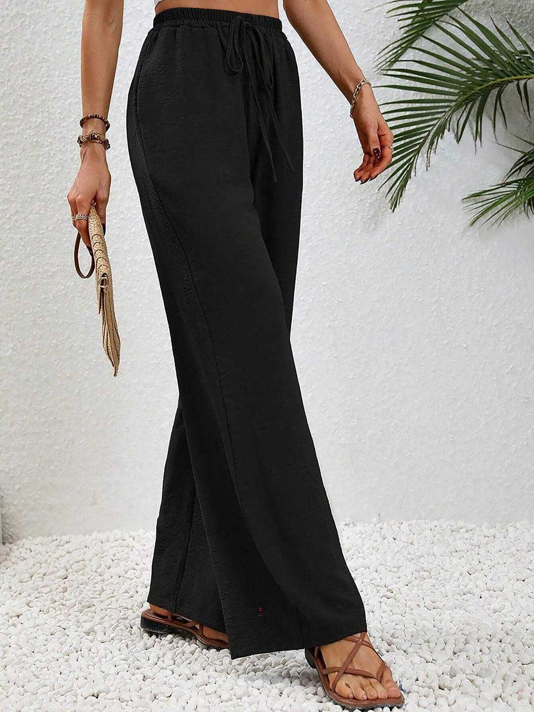 Women's Wide Leg Trousers with High Waist and Drawstring Waist