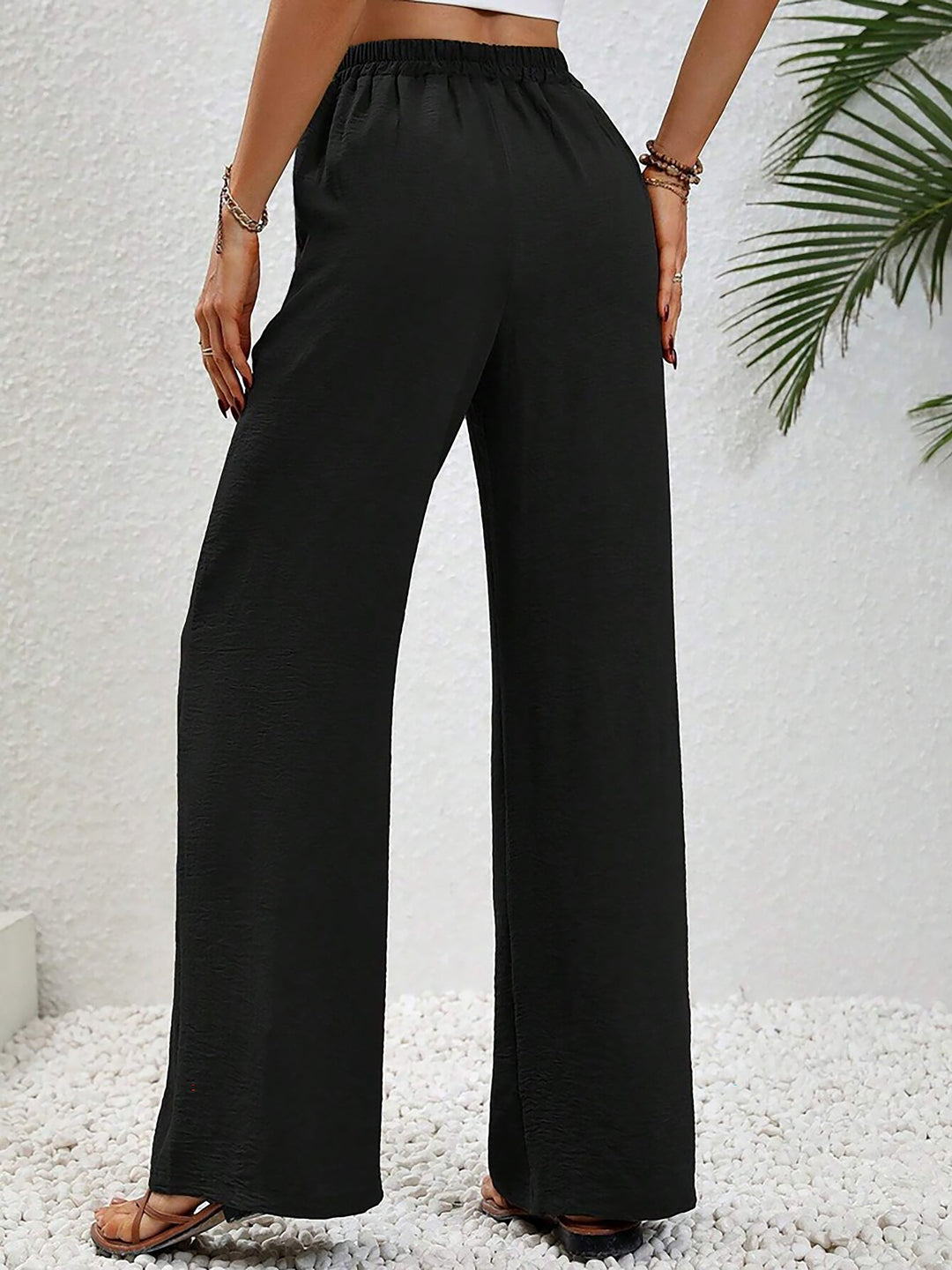 Women's Wide Leg Trousers with High Waist and Drawstring Waist