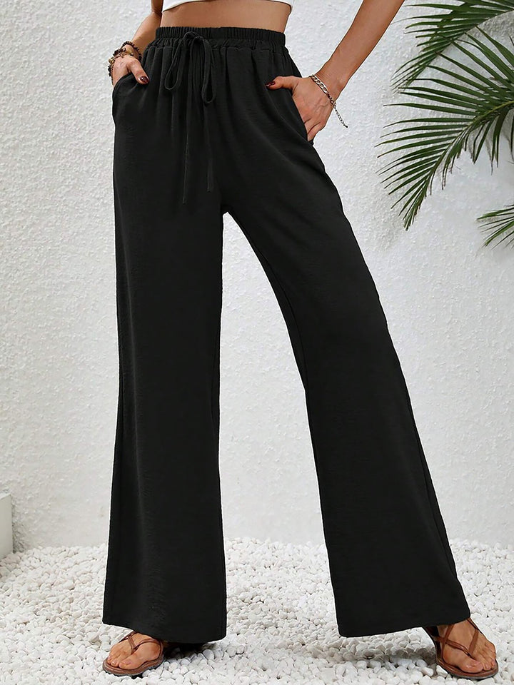 Women's Wide Leg Trousers with High Waist and Drawstring Waist