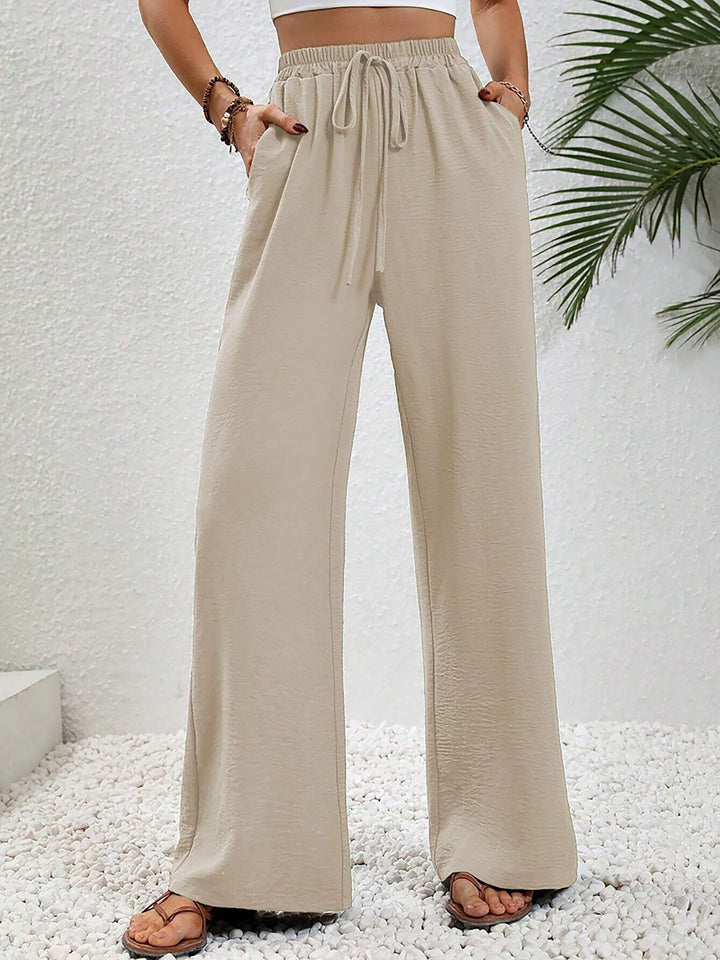 Women's Wide Leg Trousers with High Waist and Drawstring Waist