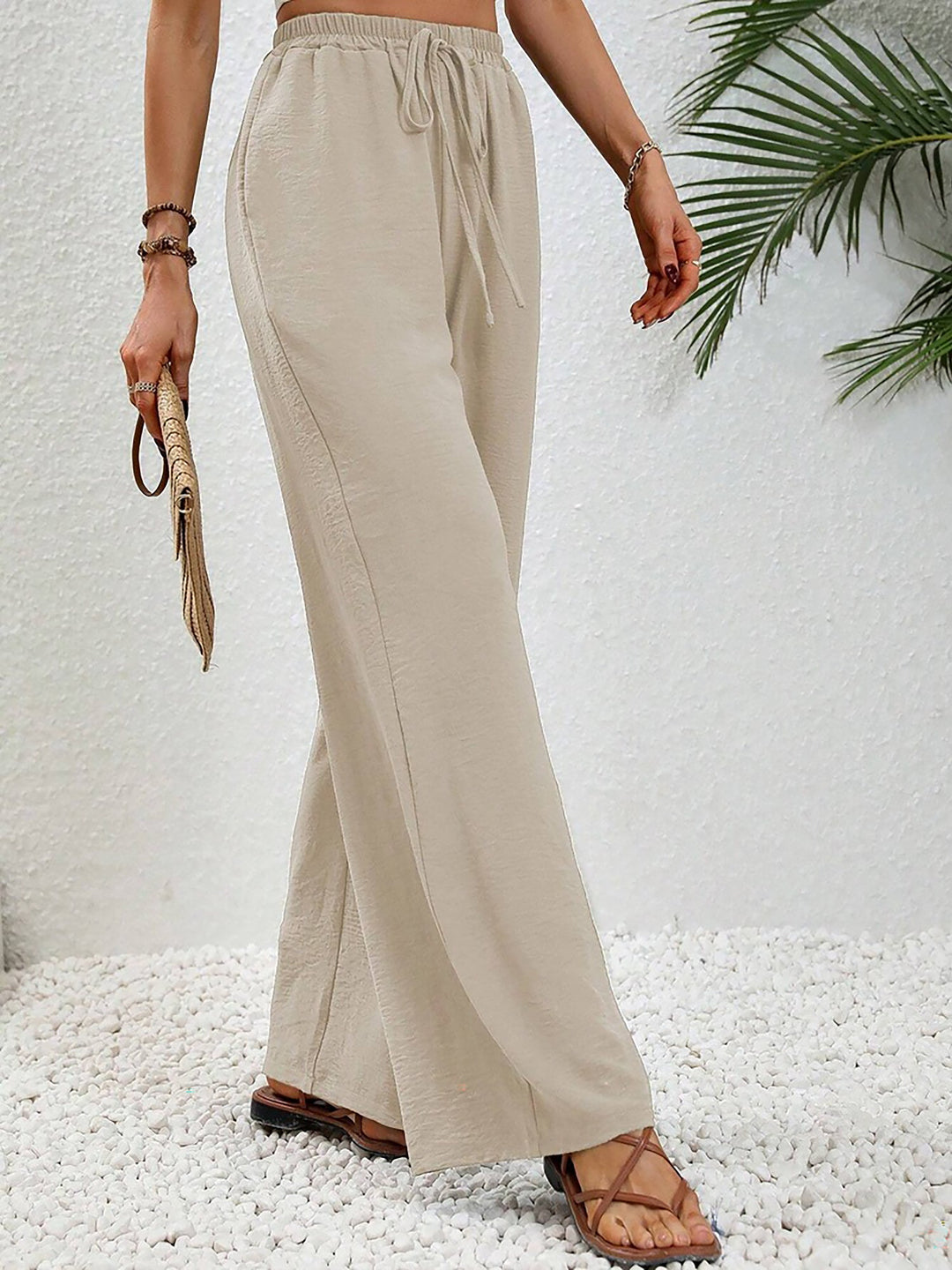 Women's Wide Leg Trousers with High Waist and Drawstring Waist