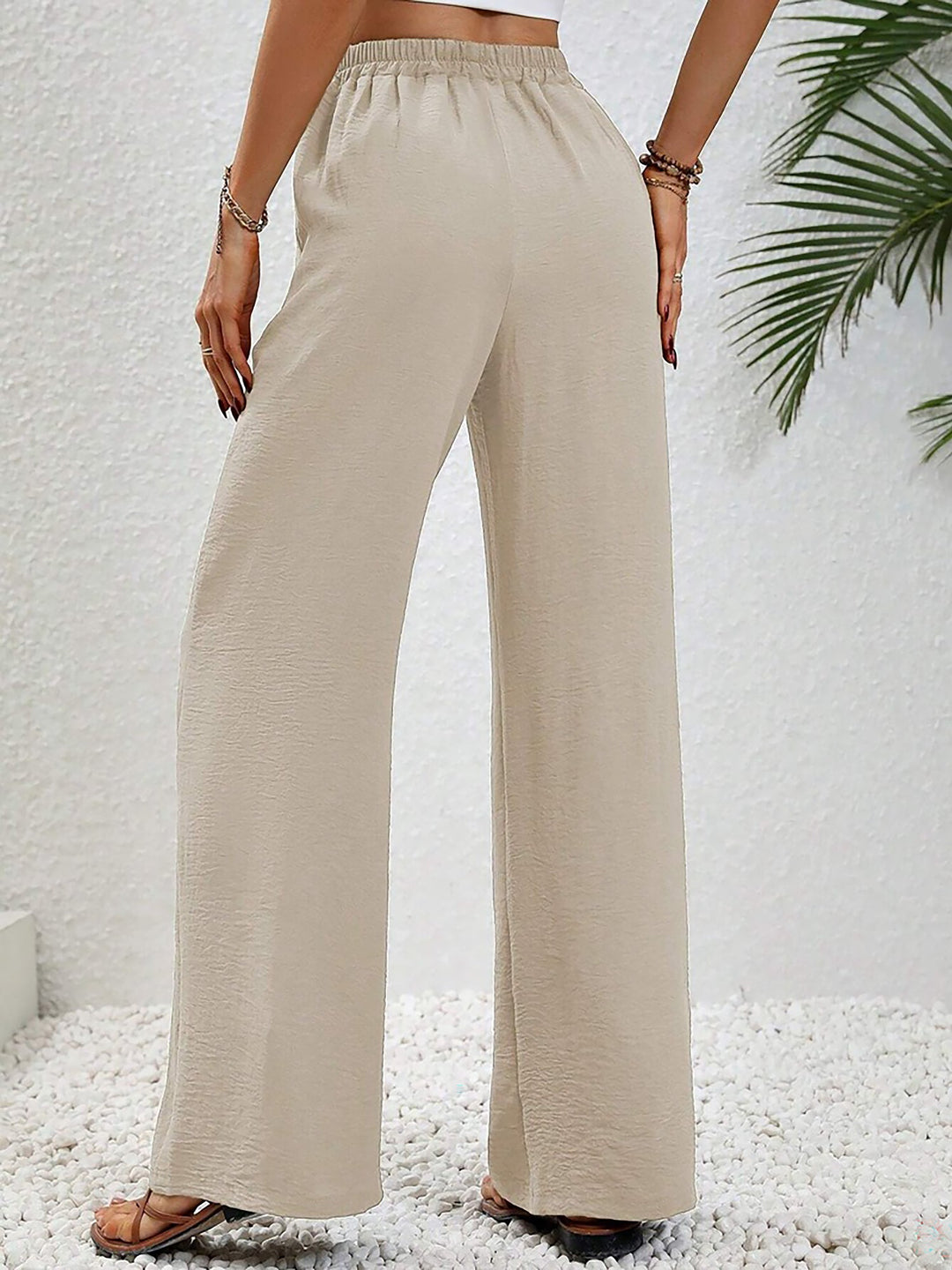 Women's Wide Leg Trousers with High Waist and Drawstring Waist