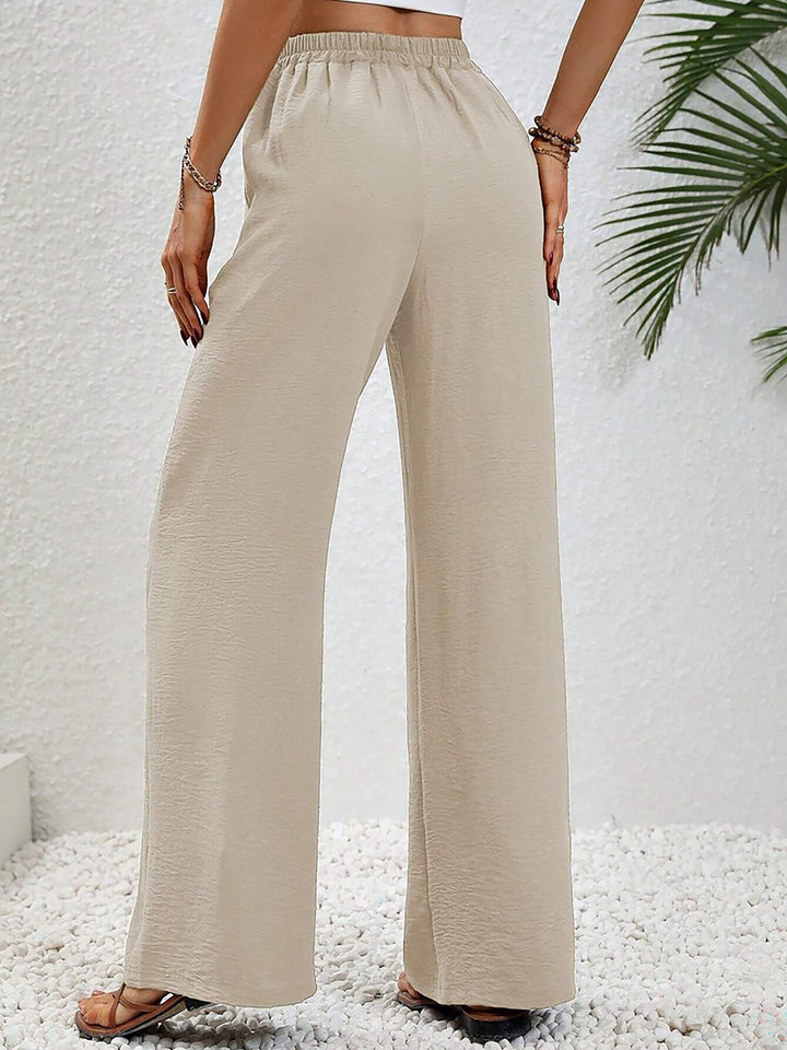 Women's Wide Leg Trousers with High Waist and Drawstring Waist