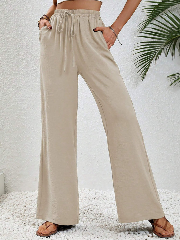 Women's Wide Leg Trousers with High Waist and Drawstring Waist