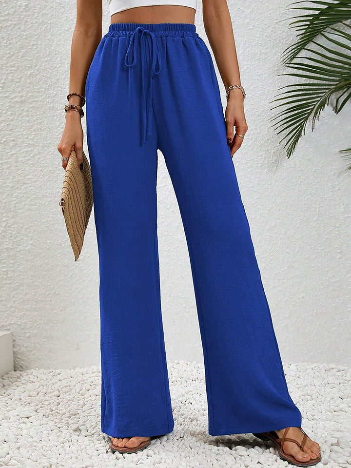 Women's Wide Leg Trousers with High Waist and Drawstring Waist