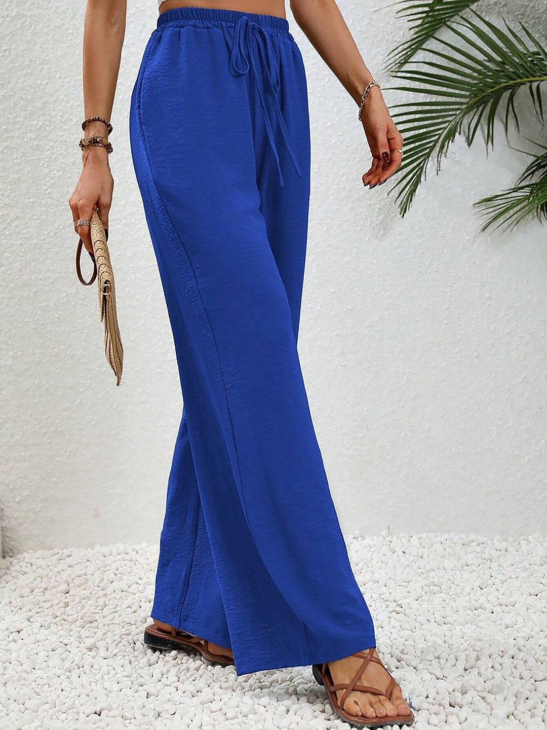 Women's Wide Leg Trousers with High Waist and Drawstring Waist