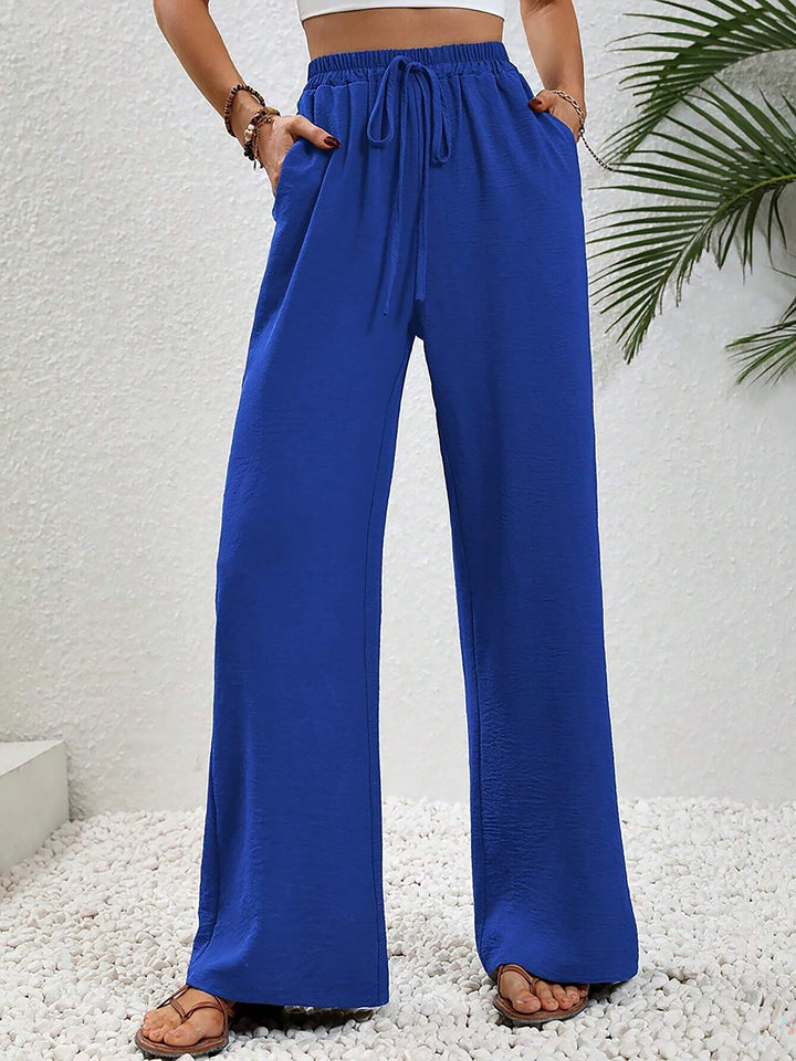 Women's Wide Leg Trousers with High Waist and Drawstring Waist