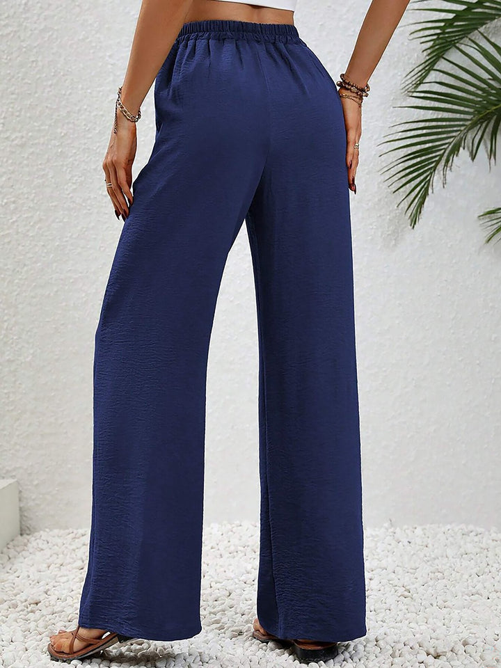 Women's Wide Leg Trousers with High Waist and Drawstring Waist