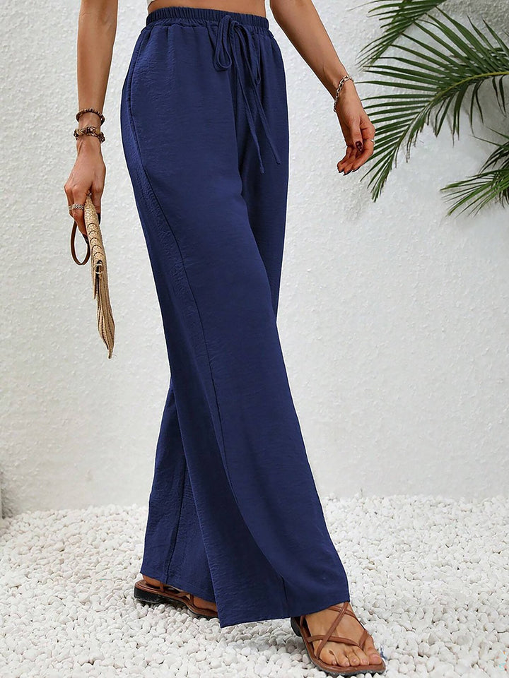 Women's Wide Leg Trousers with High Waist and Drawstring Waist