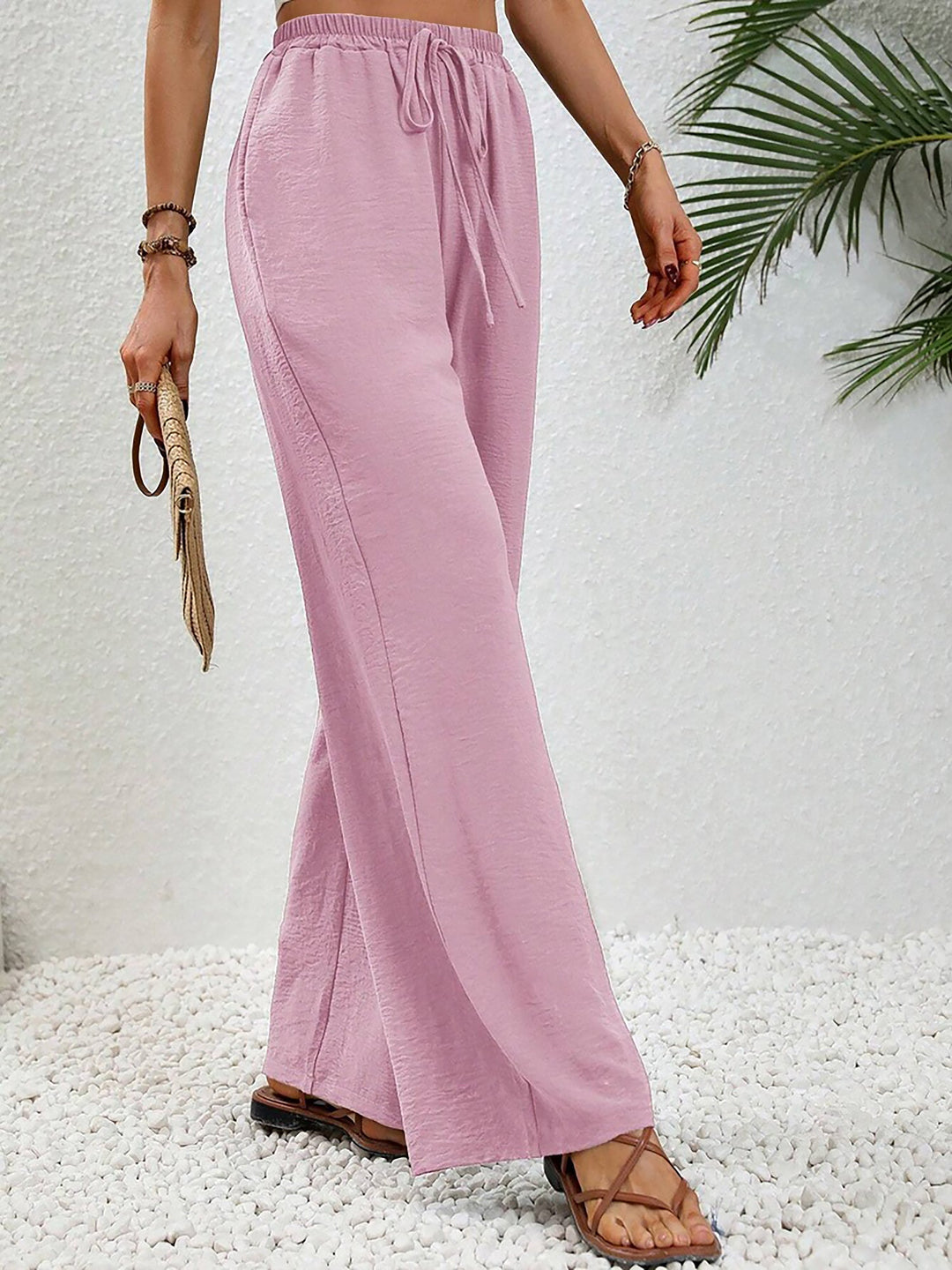Women's Wide Leg Trousers with High Waist and Drawstring Waist