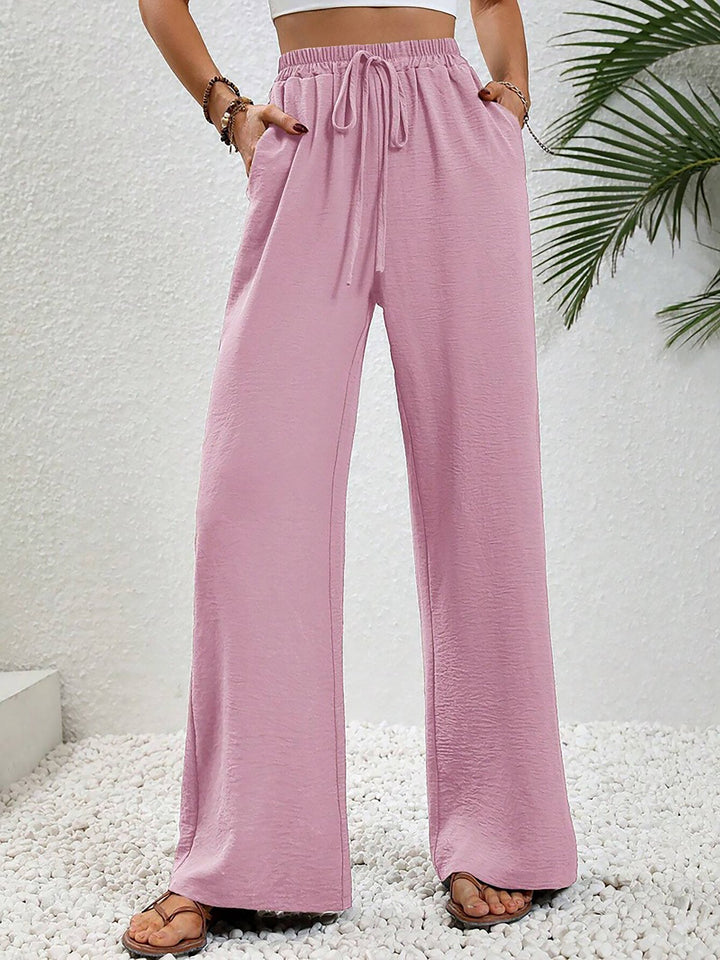 Women's Wide Leg Trousers with High Waist and Drawstring Waist
