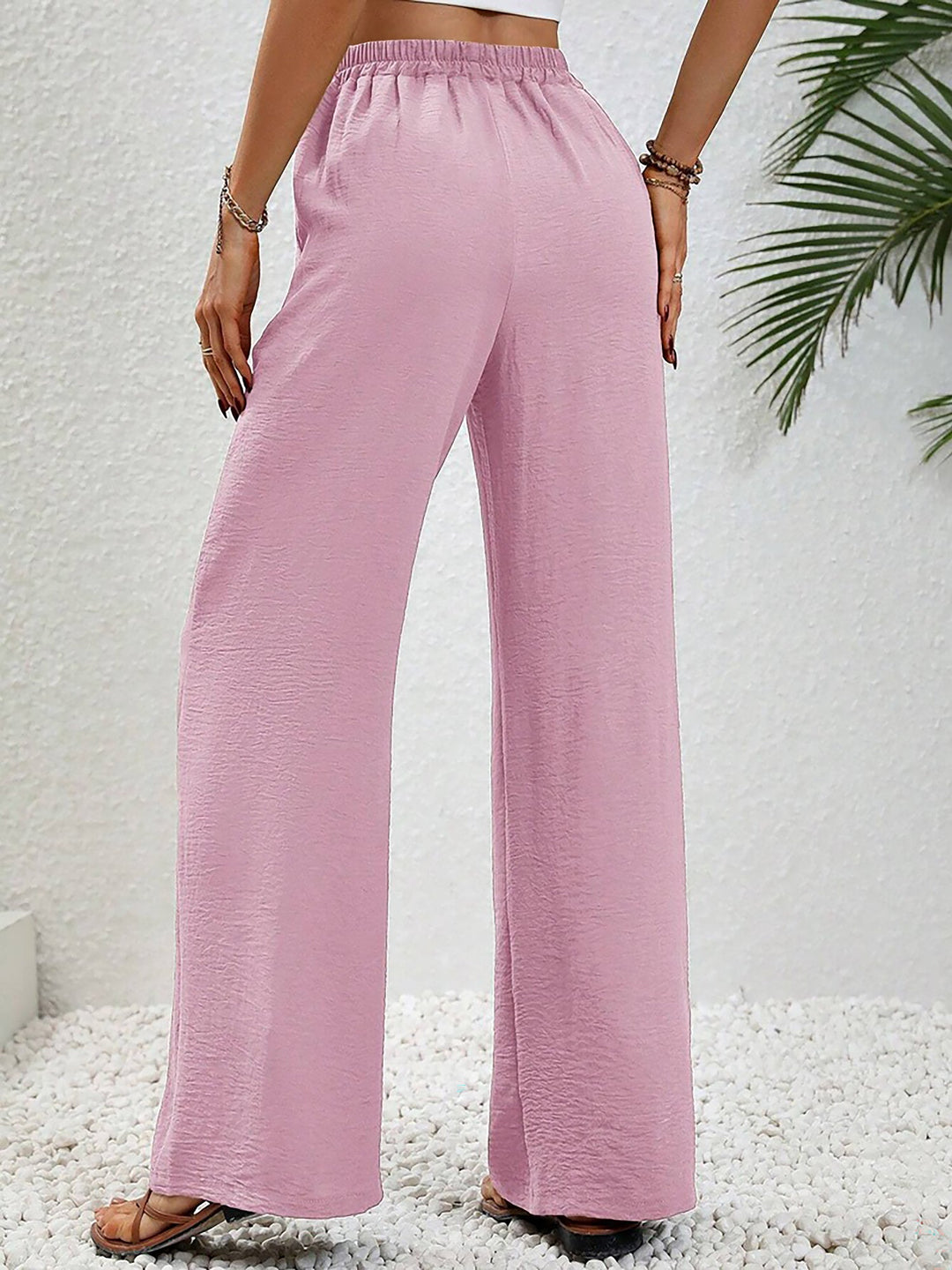 Women's Wide Leg Trousers with High Waist and Drawstring Waist