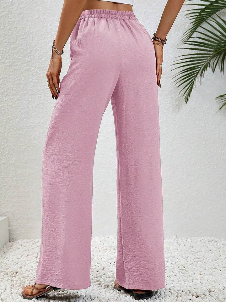 Women's Wide Leg Trousers with High Waist and Drawstring Waist