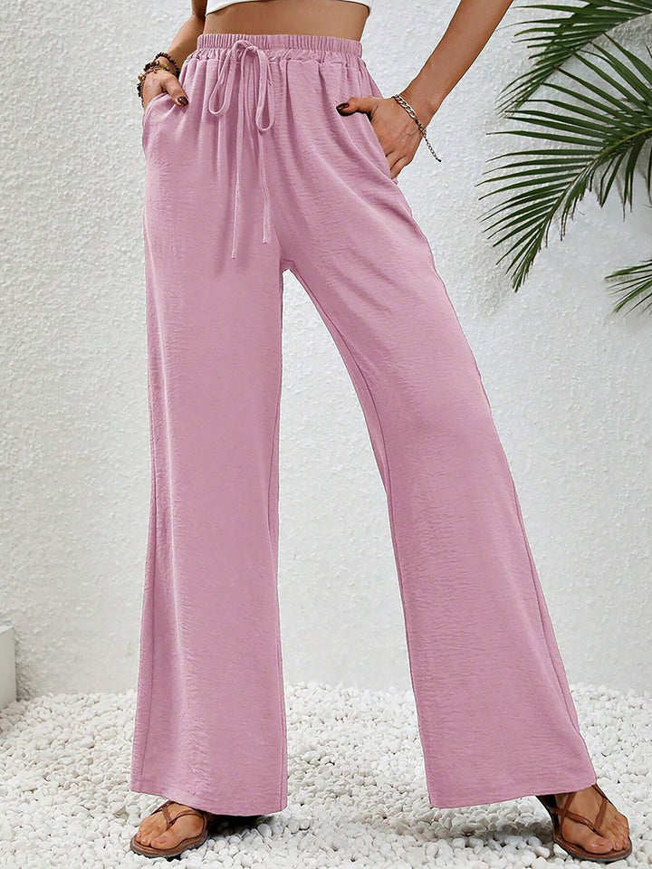Women's Wide Leg Trousers with High Waist and Drawstring Waist
