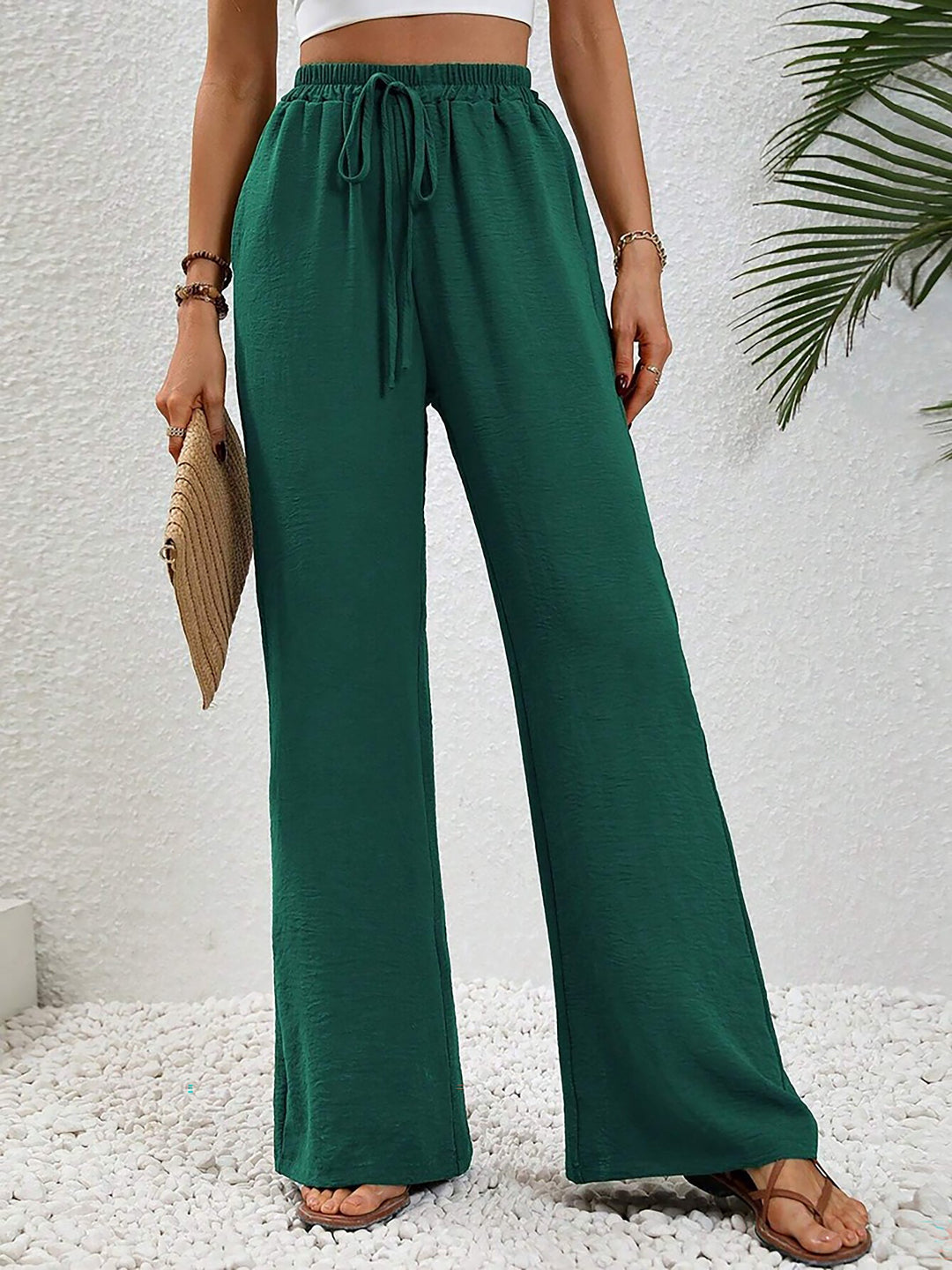 Women's Wide Leg Trousers with High Waist and Drawstring Waist