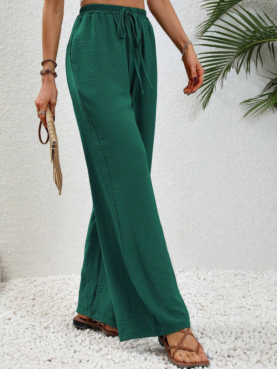 Women's Wide Leg Trousers with High Waist and Drawstring Waist