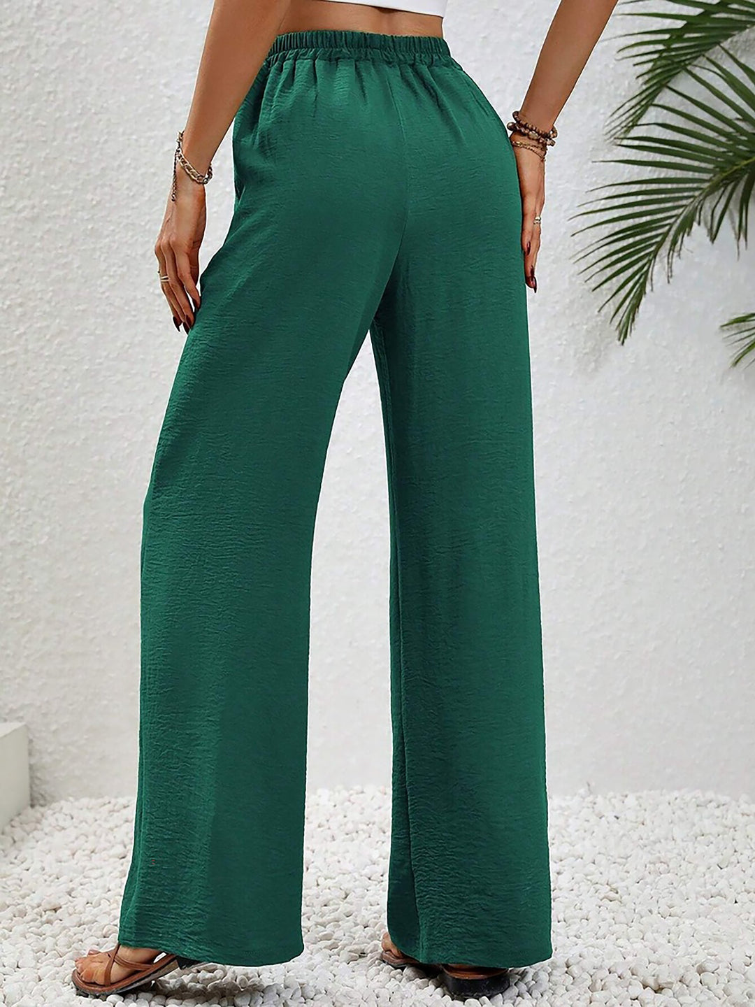 Women's Wide Leg Trousers with High Waist and Drawstring Waist