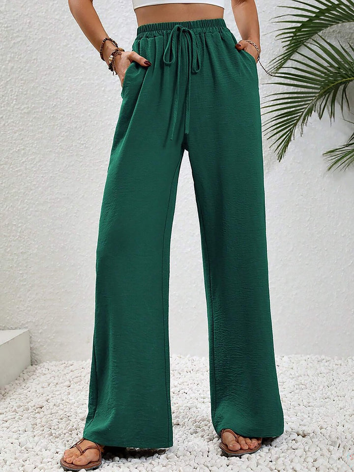 Women's Wide Leg Trousers with High Waist and Drawstring Waist