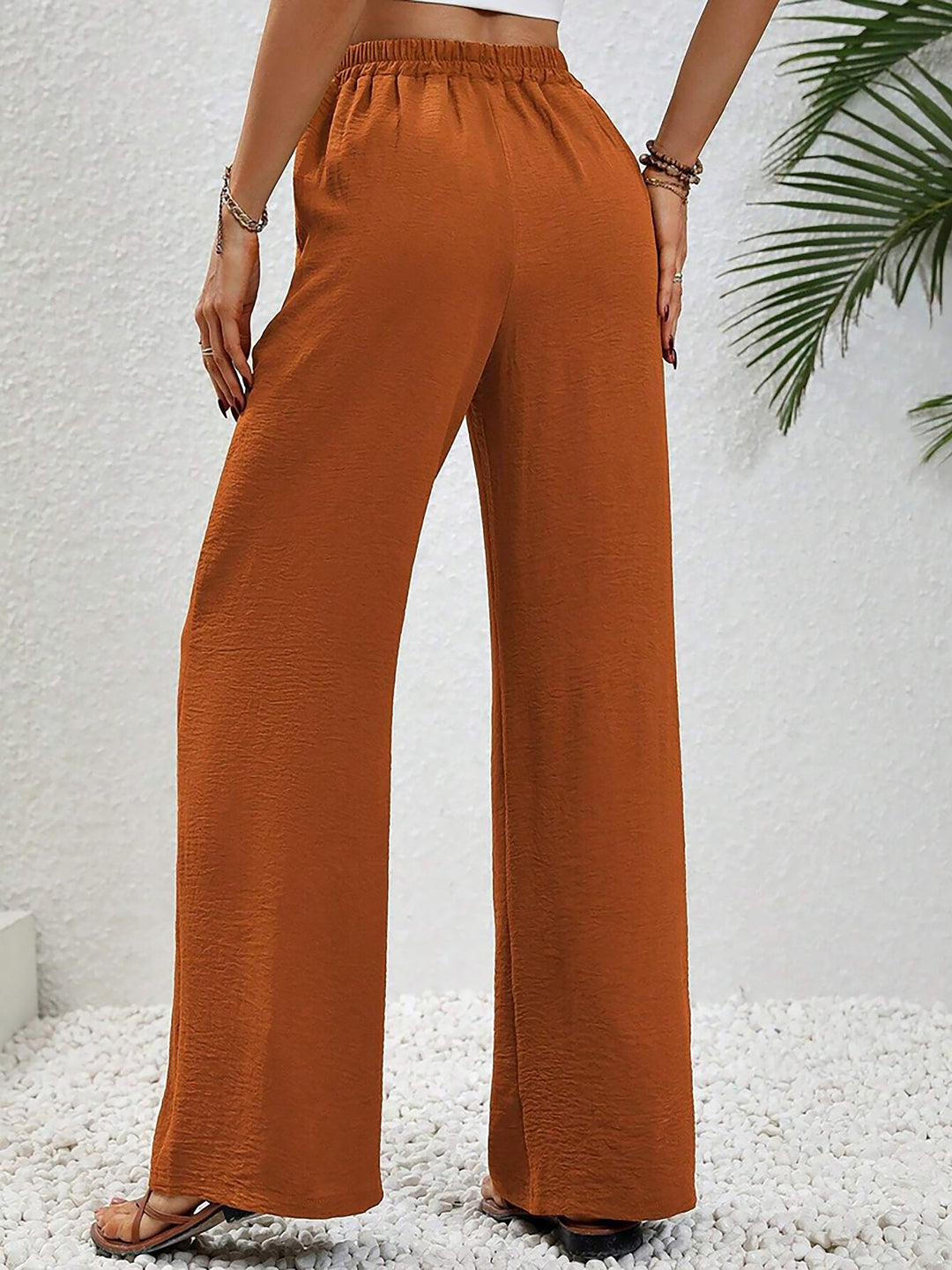 Women's Wide Leg Trousers with High Waist and Drawstring Waist