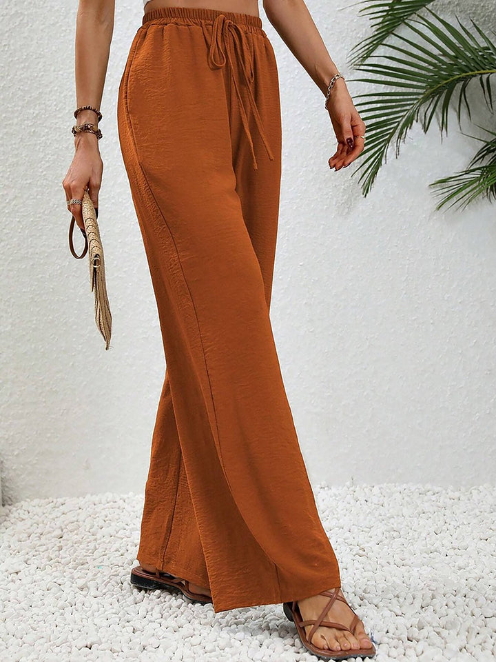 Women's Wide Leg Trousers with High Waist and Drawstring Waist
