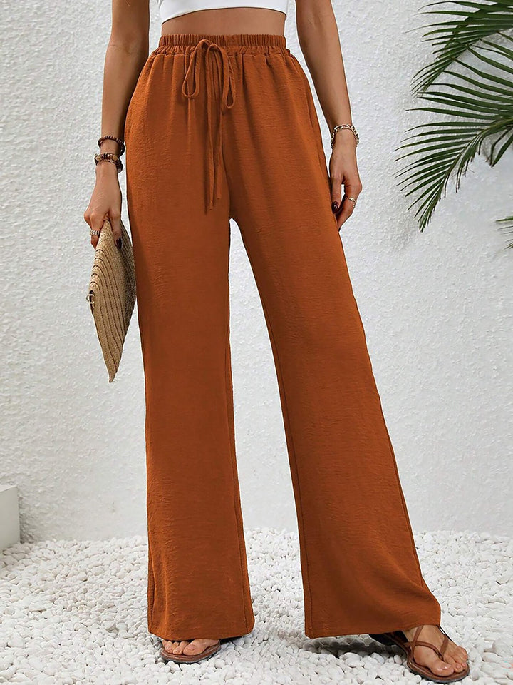 Women's Wide Leg Trousers with High Waist and Drawstring Waist