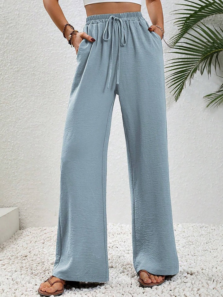 Women's Wide Leg Trousers with High Waist and Drawstring Waist