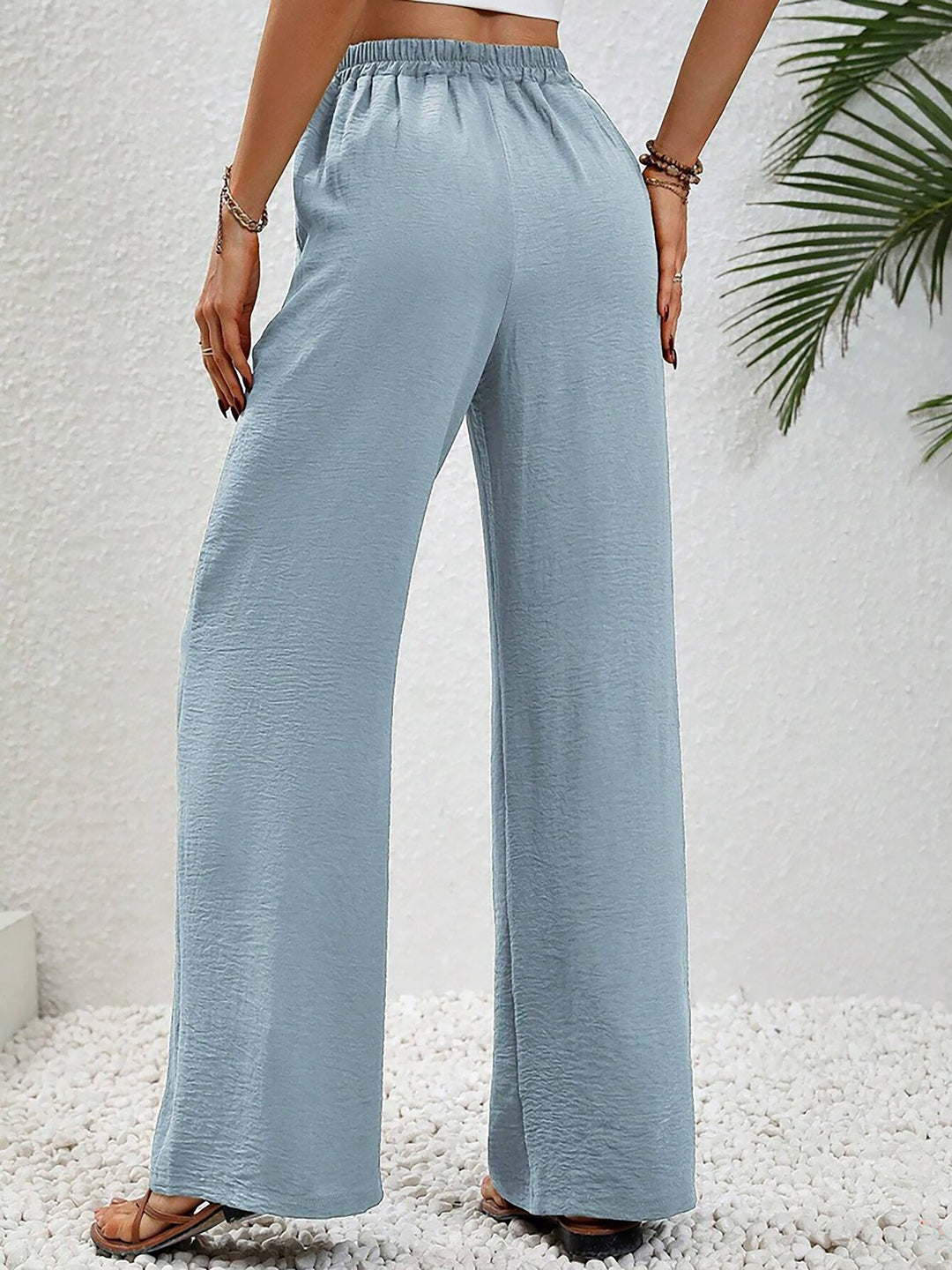 Women's Wide Leg Trousers with High Waist and Drawstring Waist