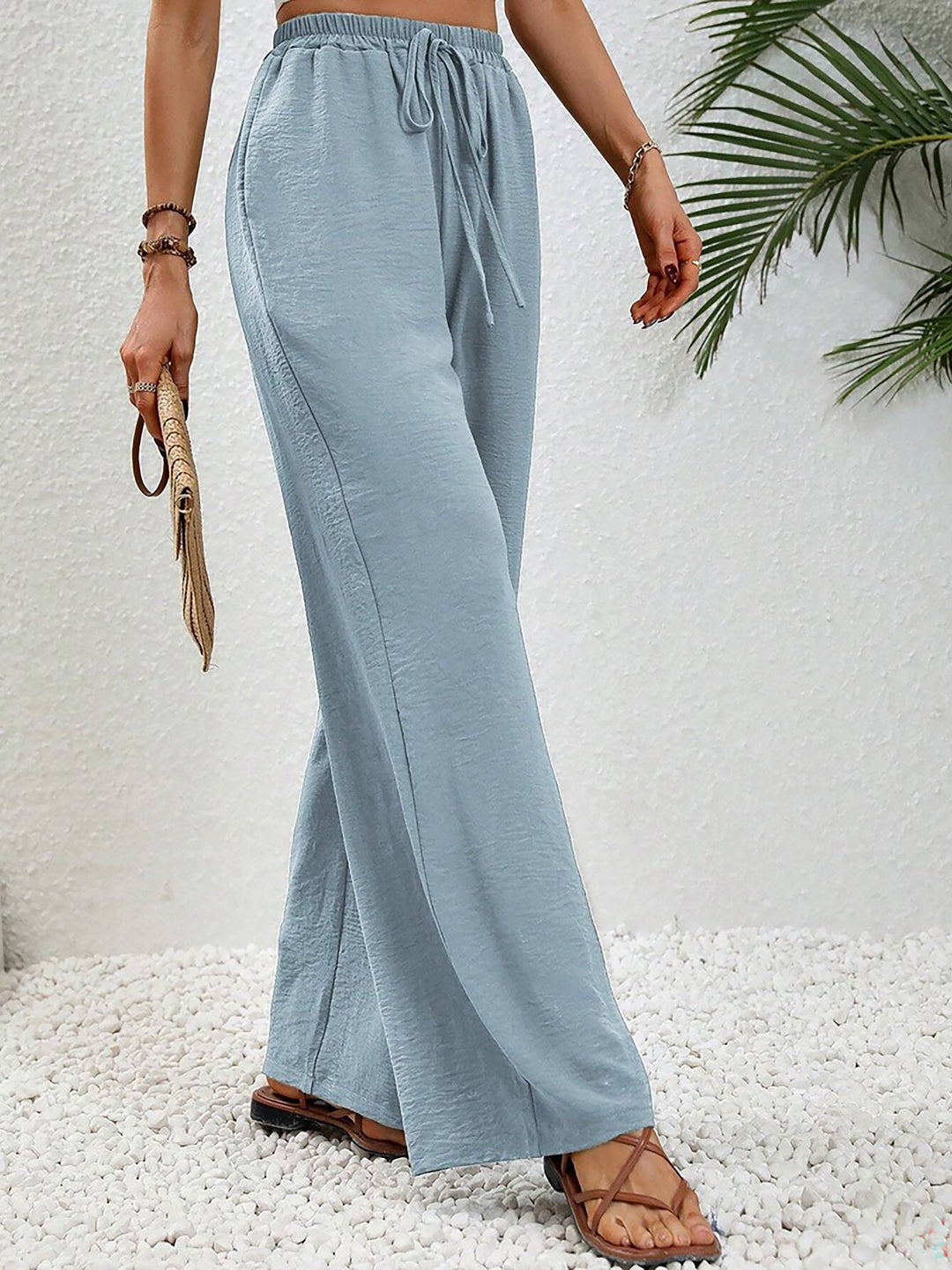 Women's Wide Leg Trousers with High Waist and Drawstring Waist