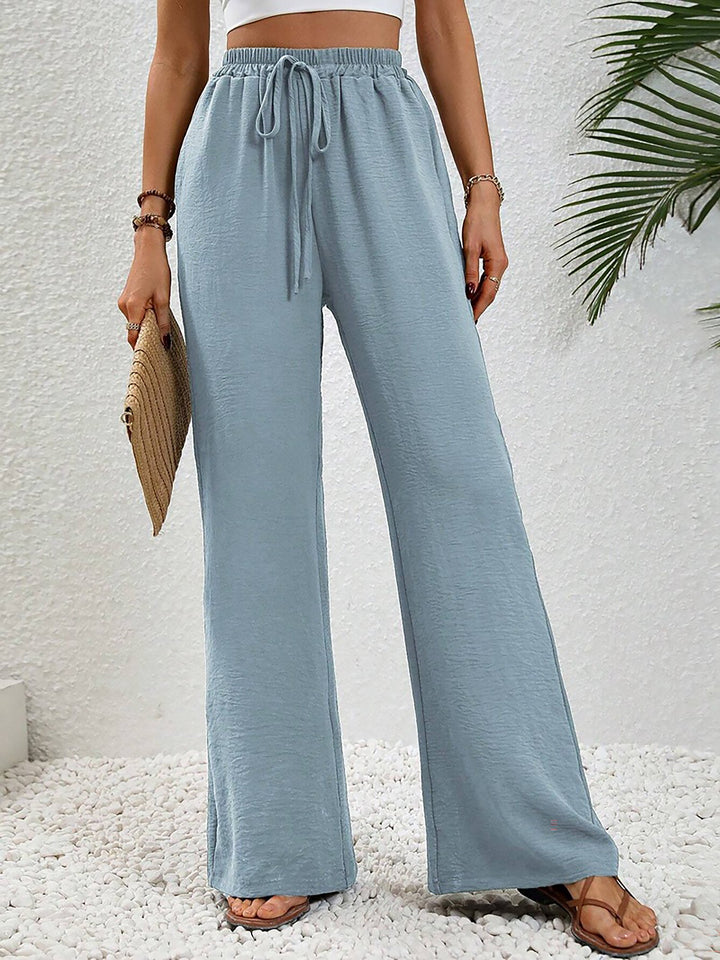 Women's Wide Leg Trousers with High Waist and Drawstring Waist