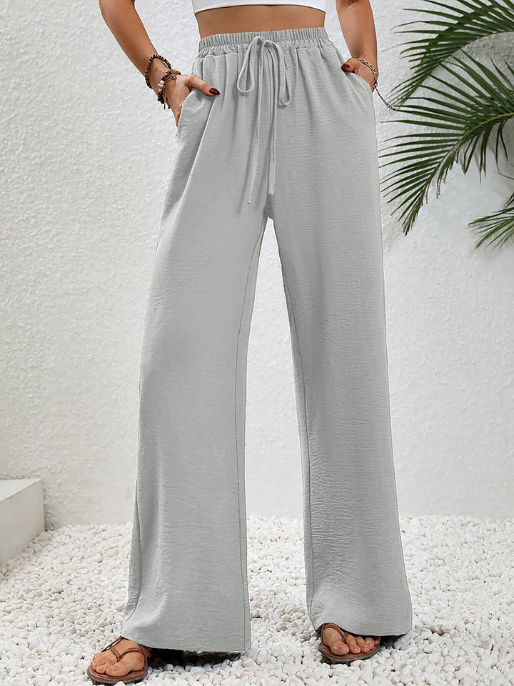 Women's Wide Leg Trousers with High Waist and Drawstring Waist