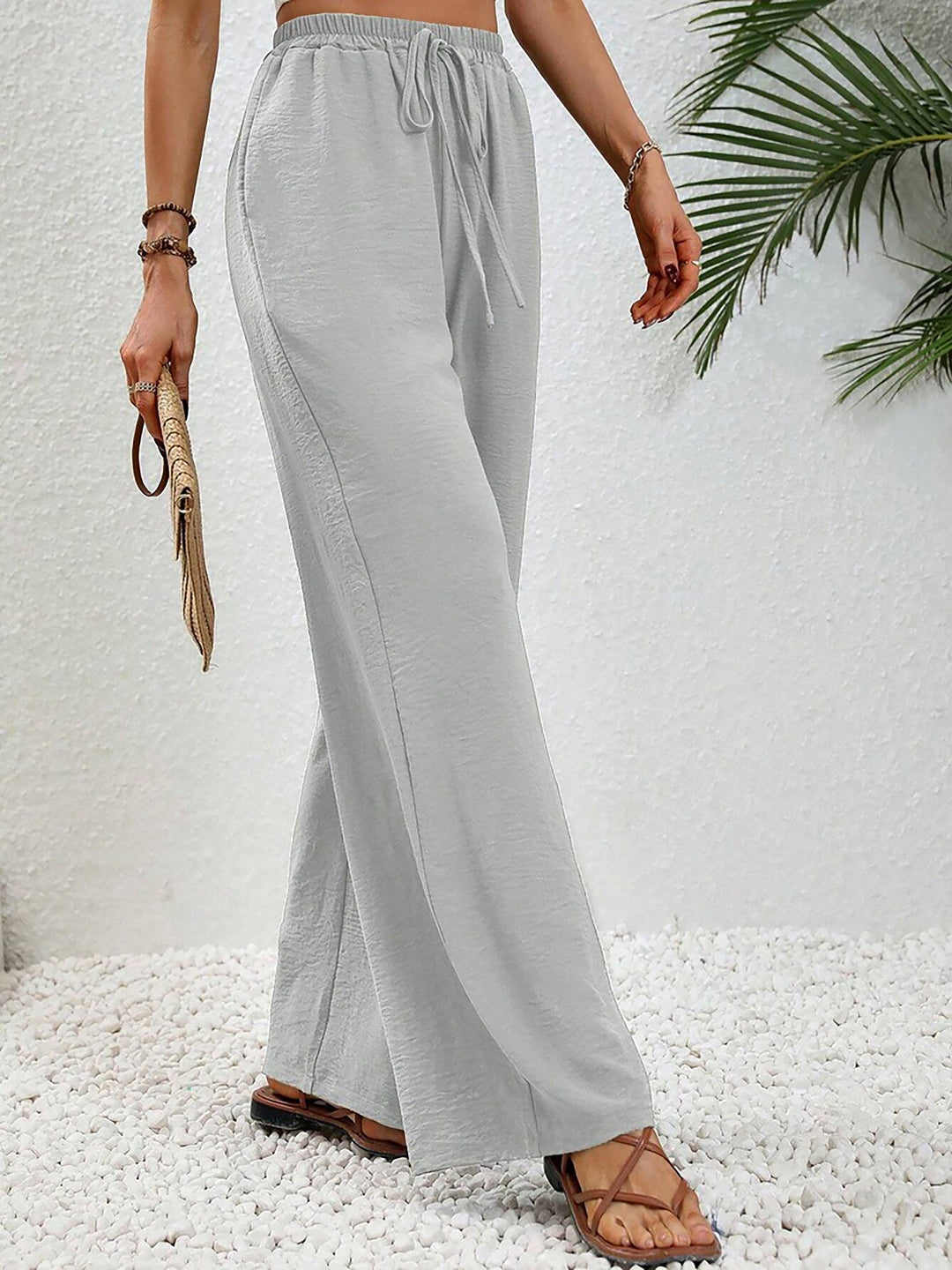 Women's Wide Leg Trousers with High Waist and Drawstring Waist